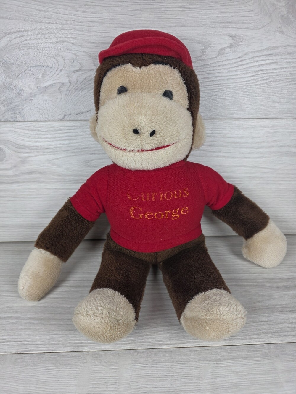Vtg Knickerbocker Curious George Plush Monkey Doll Red Shirt and Hat SU45